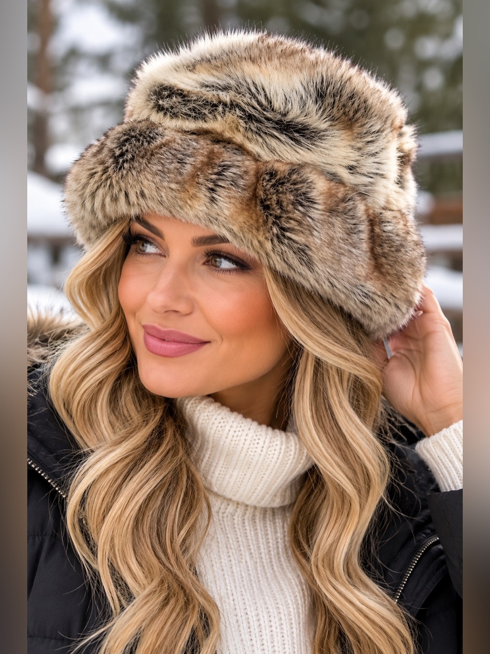 Parkhurst Faux Fur Winter Hat Made in Canada Brown Taupe Warm Cozy One Size